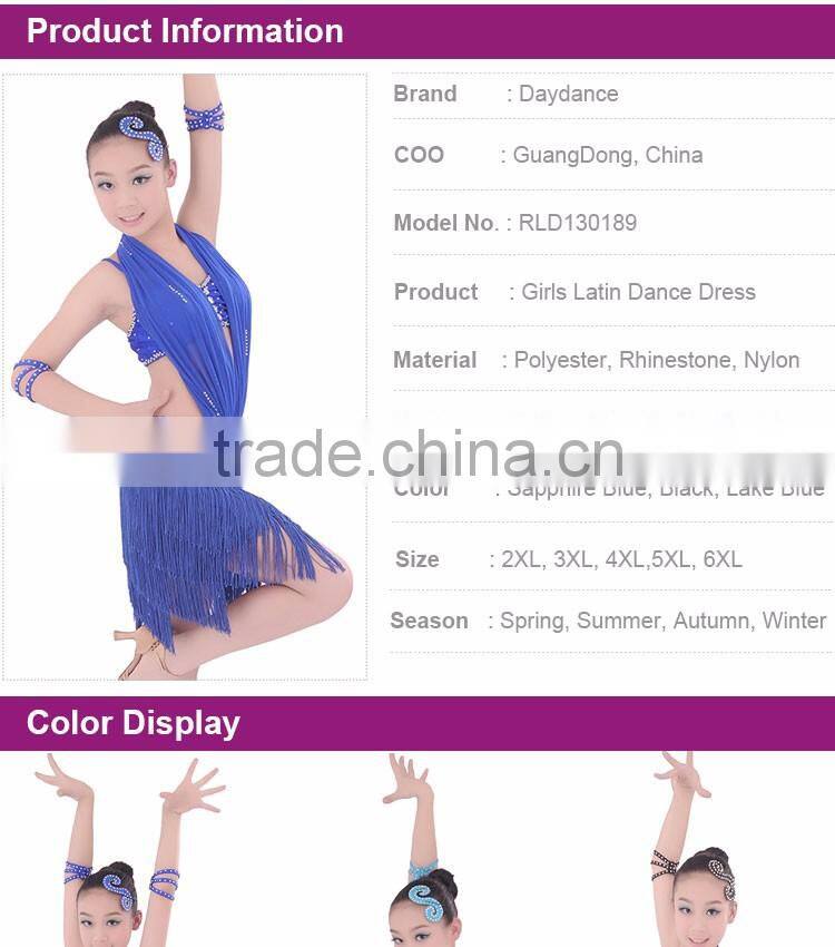 Black Fringe Salsa Competition Dress Hang Neck Girls Latin Dance Wear