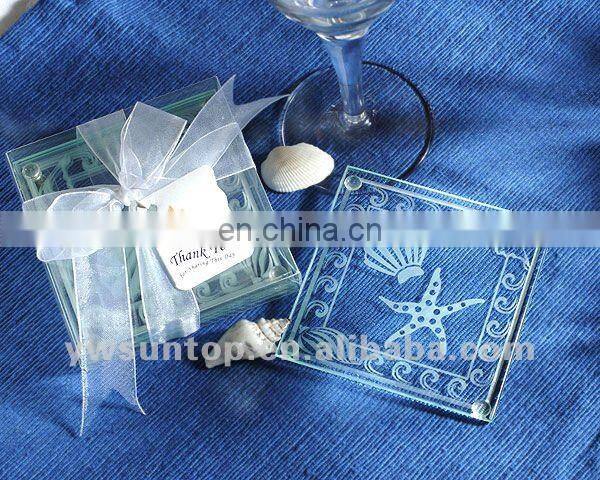 Shell and Starfish Glass Coasters for Wedding Gift Favor