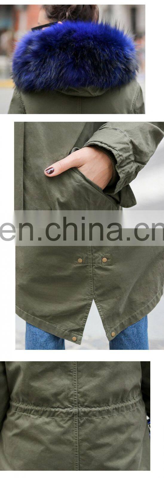 2016 Fashion Chinese Military Great Coat / Hot Sale Parka with Big Raccoon Fur Trim Hood