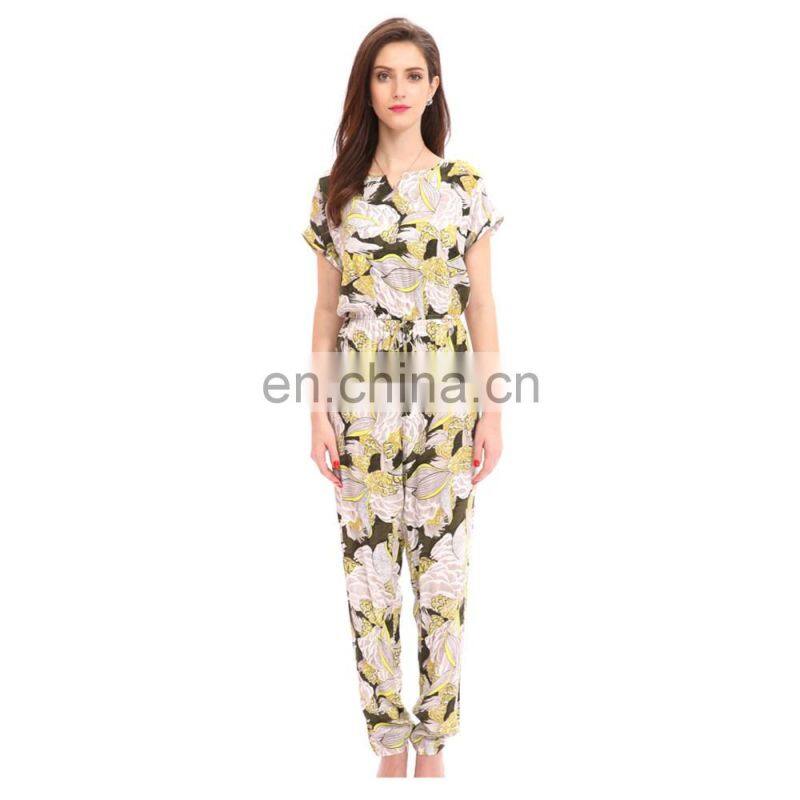 Korean Style Waist Ethnic Print Formal Office Ropa Mujer Jumpsuit For Middle Age Ladies