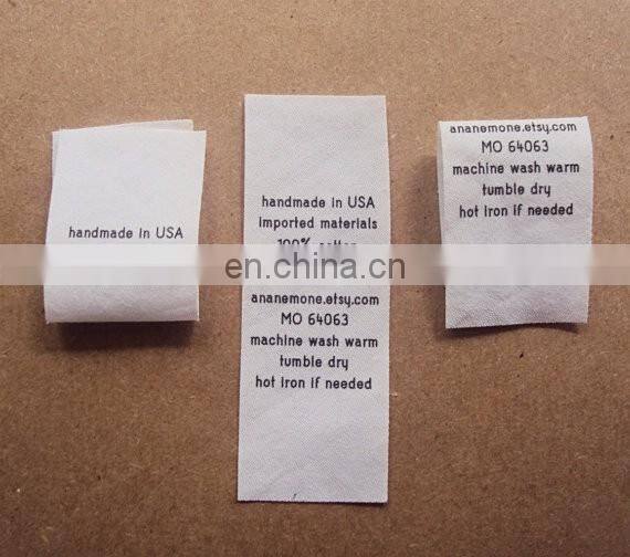custom printing 100% cotton washing label