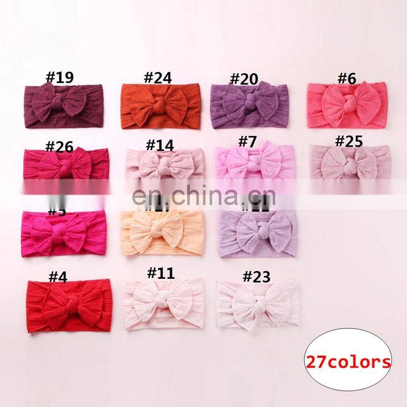 27Colors Baby Soft Headband Girl Solid Color jacquard stripe headwear with bow