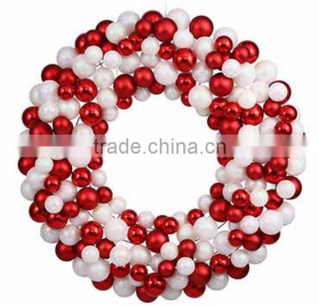 New style red white color ornament ball wreath for christmas