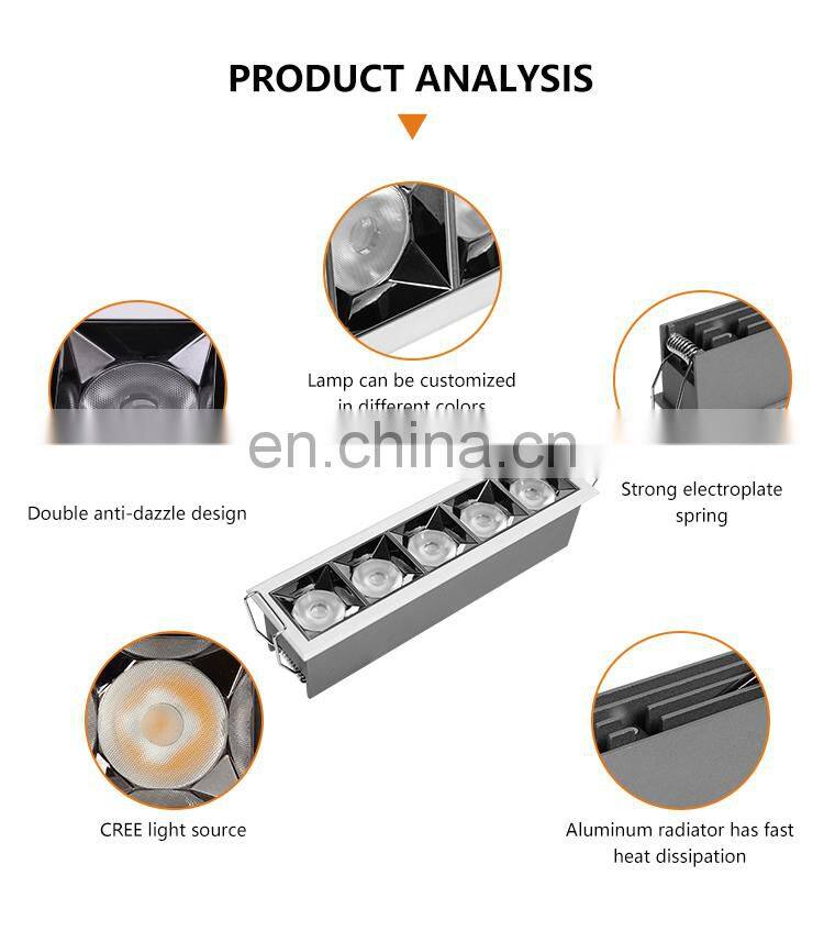 High Quality Commercial SMD Wall Washer Showroom Light Spot 20w Led recessed Linear Ceilings Downlight