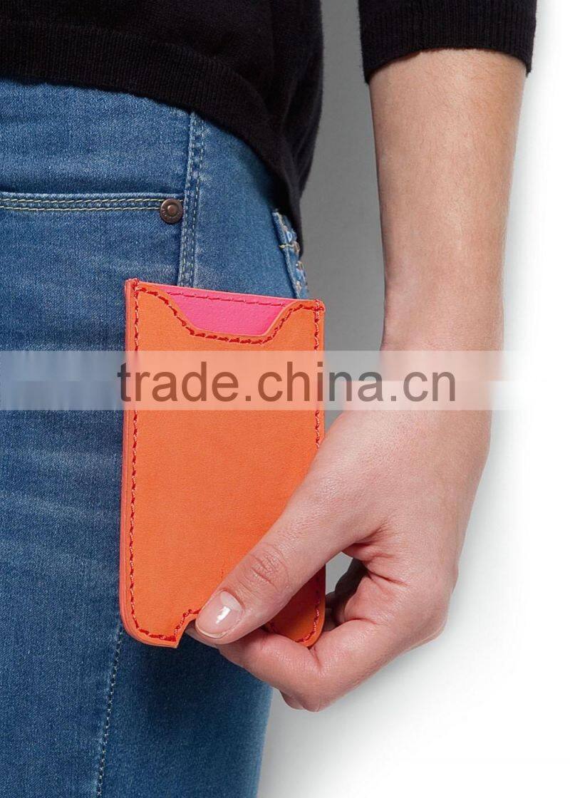 slip on bright color leather phone case with cut-out to charge plain genuine leather phone sleeve for iphone 5 6 custom logo