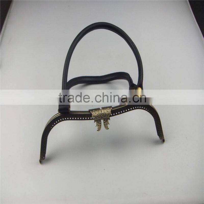 Antique brass handbag frame metal handbags sewing frame for bags with an elegant lock and leather handles