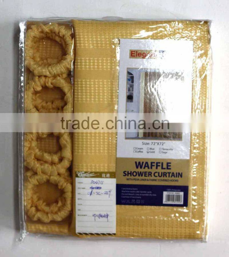 WAFFLE SHOWER CURTIAN WITH LINER WITH 12 PCS FABRIC HOOKS