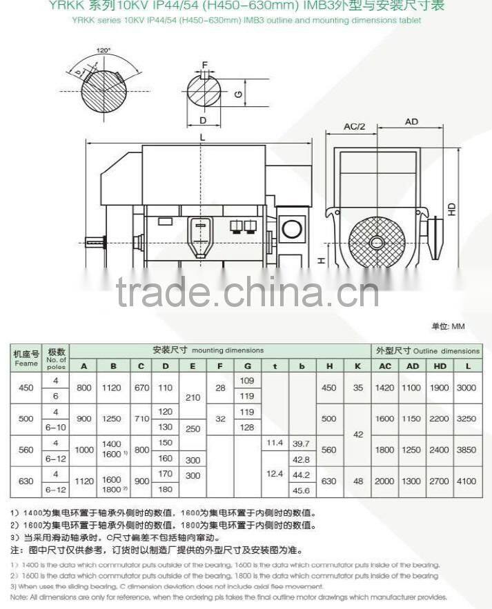 Electric bicycle motor motor DC Motor Y Series 6-10KV Squirrel Cage High Voltage three phase asynchronous motor (710-1000)mm)