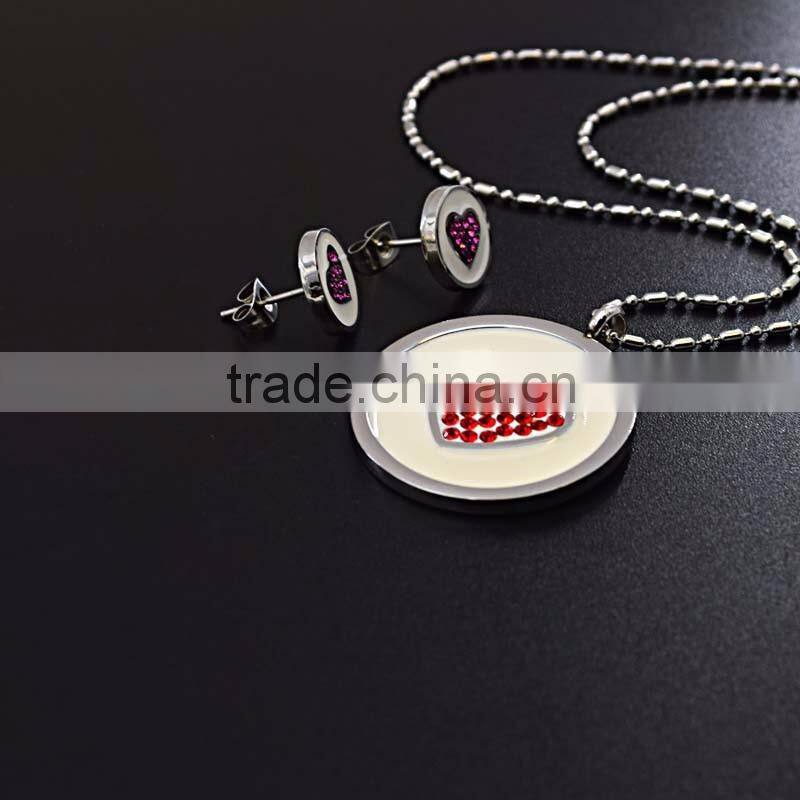 Stainless steel girlfriend heart pendant necklace earring red heart jewelry