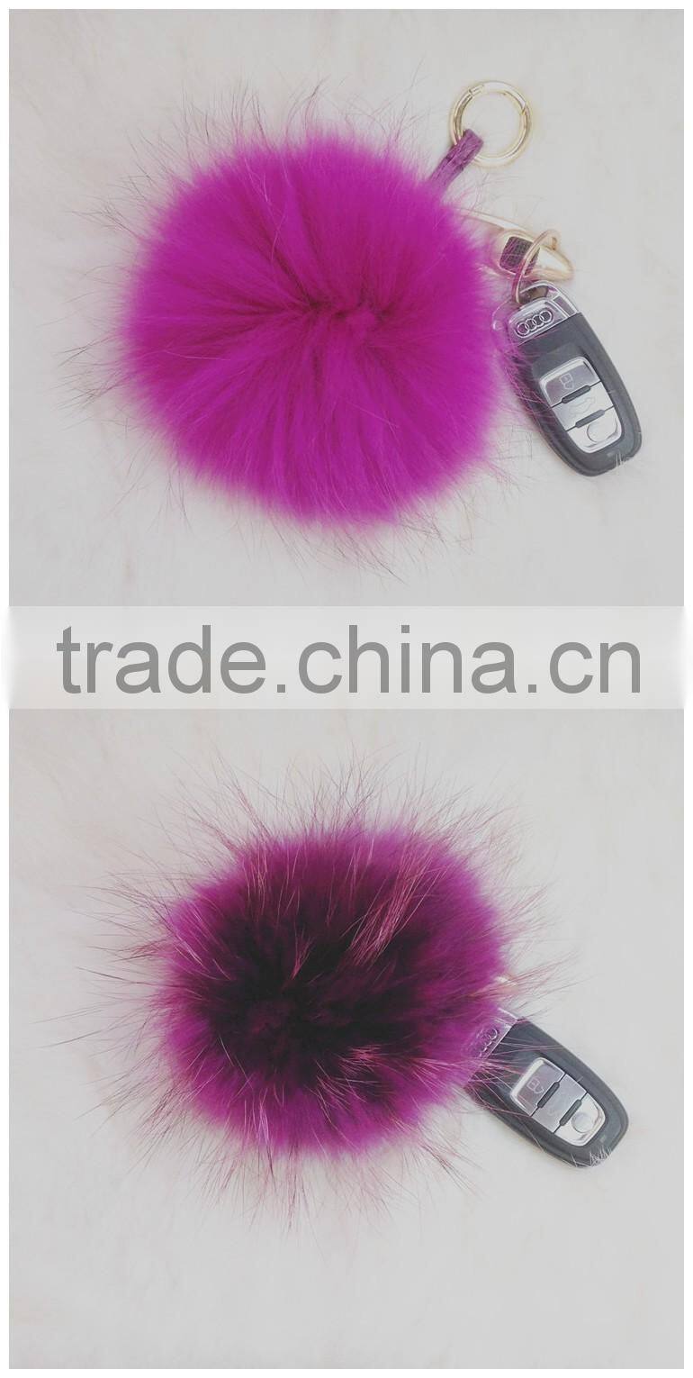 Fashion Popular Ladies Fur Ball Key Chain 100% Real Racoon Fur Keychains