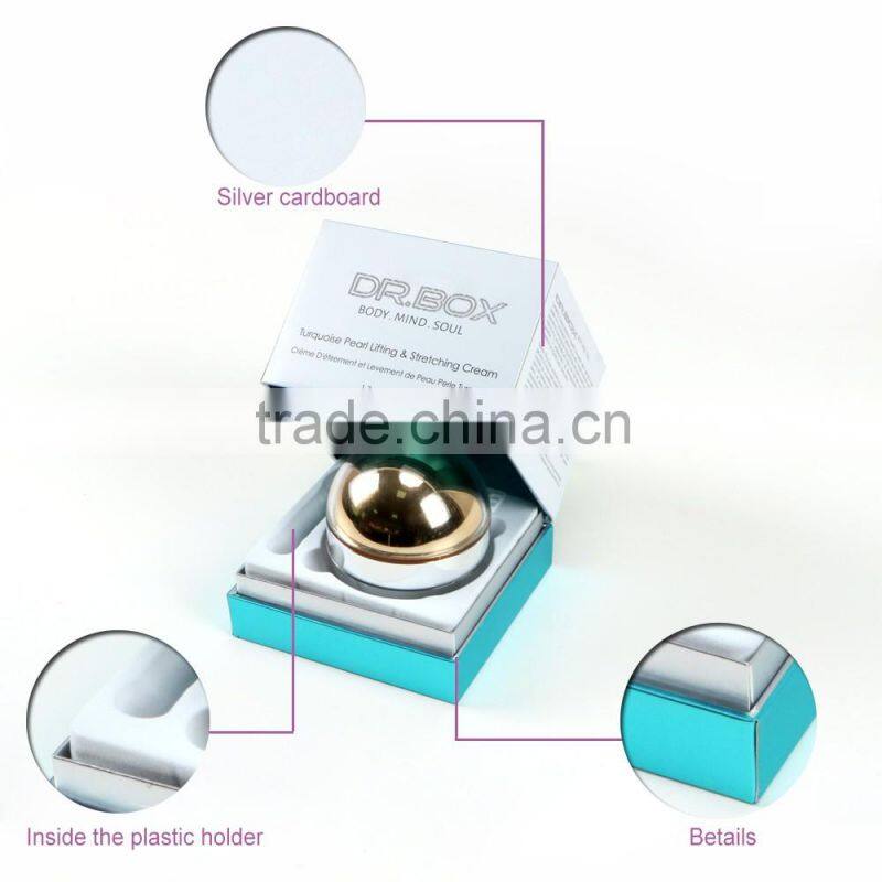 Inside the plastic holder silver cardboard recycled cosmetic boxes