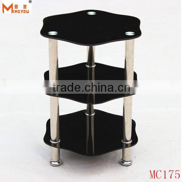 Hot Sale 3 Tier oval Glass Small black Shelf Unit