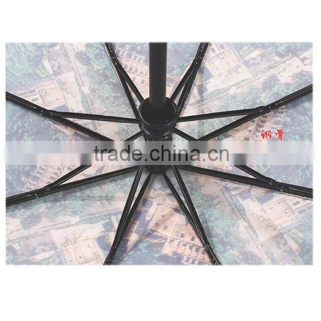 Popular oil painting sun/rain automatic umbrella