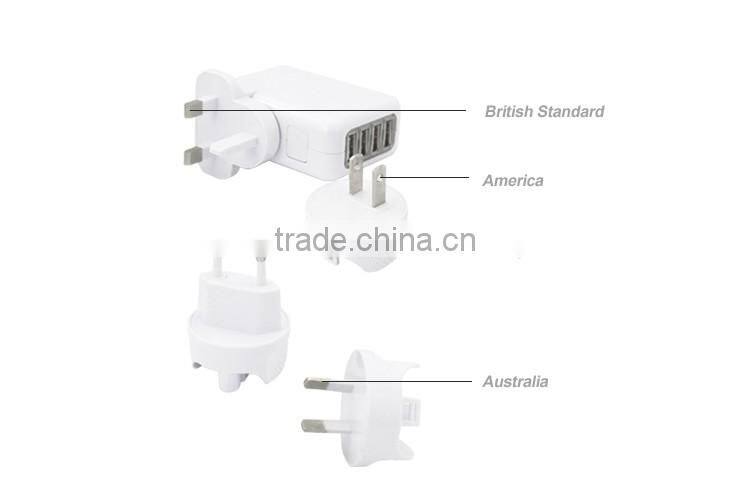 4 USB Ports 5V 2.4A AC Travel Wall Charger High speed charger for Phones