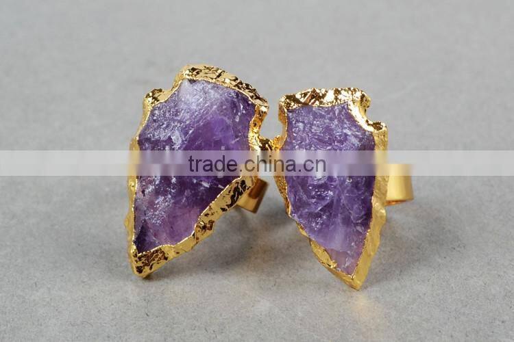 Natural rough stone arrowhead amethyst ring