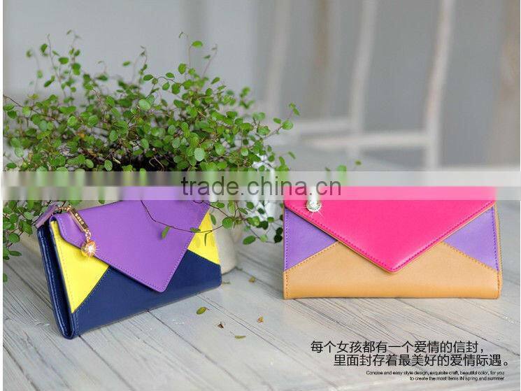 2013 colorful fashion design woman purse leather wallet envelope bag