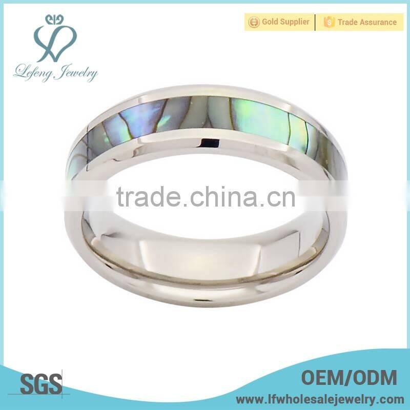 Fashion jewelry titanium ring with abalone shell inlay