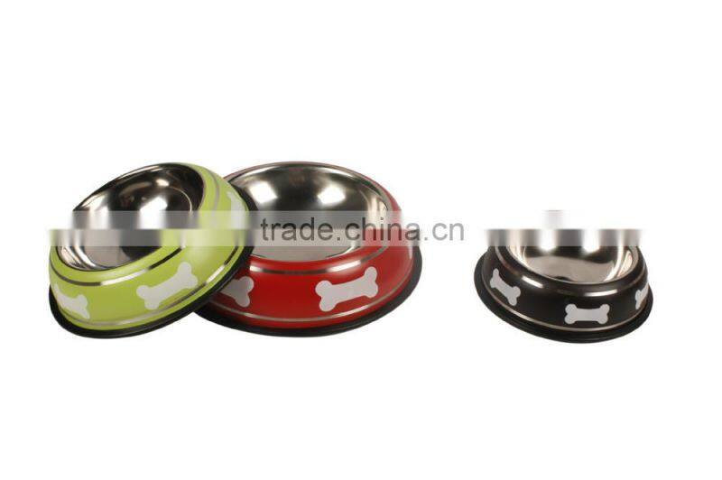 Non-slip strips stainless steel dog bowl