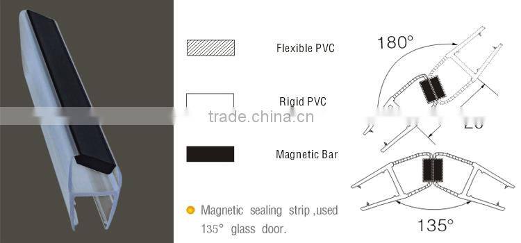 Waterproof Magnetic Sliding 135 Degree Glass Shower Door Rubber Seal