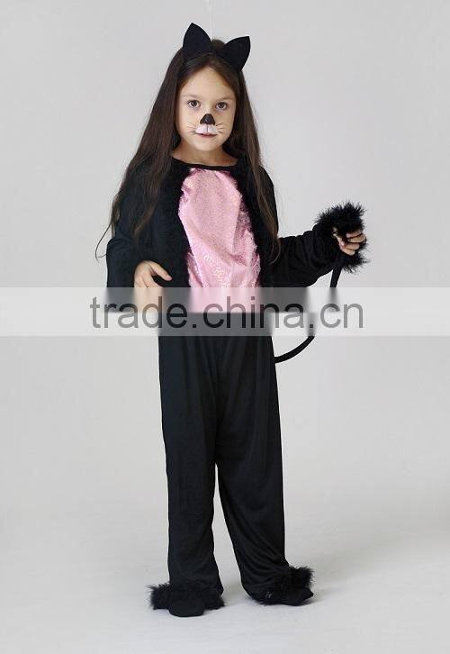 Carnival party black cat jumpsuit girl cosplay costume Halloween plush costume child animal