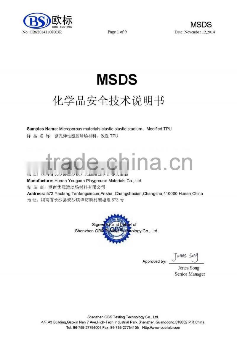 standarded 400 meters running tracks material