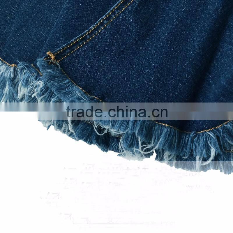 lastest design girls fashion women dark blue raw edges denim elastic jeans skirts