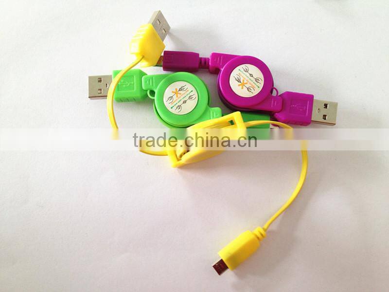 Promotional retractable micro usb charging cable with customized colors for Samsung Table PC