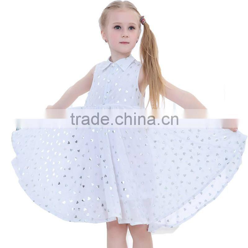 Fashion design wholesale little baby girls sleeveless dresses with print heart