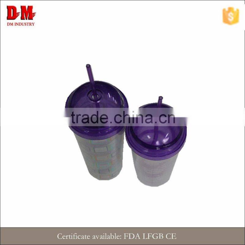 China round cap 450ml in public area wholesale recycling plastic drinking cup with straw