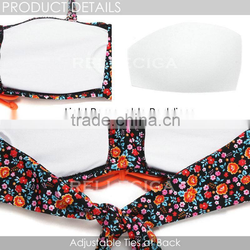 2016 RELLECIGA - Orange Dream FloralSwimwear with Lace-up Front &Brazilian Cut Scrunch Butt