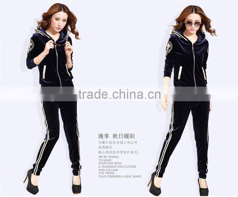 Classic polyester winter fitness sportswear velvet blue colored sportswear