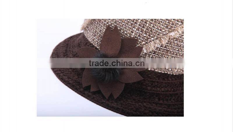 China factory ladies cap hot ladies fancy hat 2016 with flora pom poms