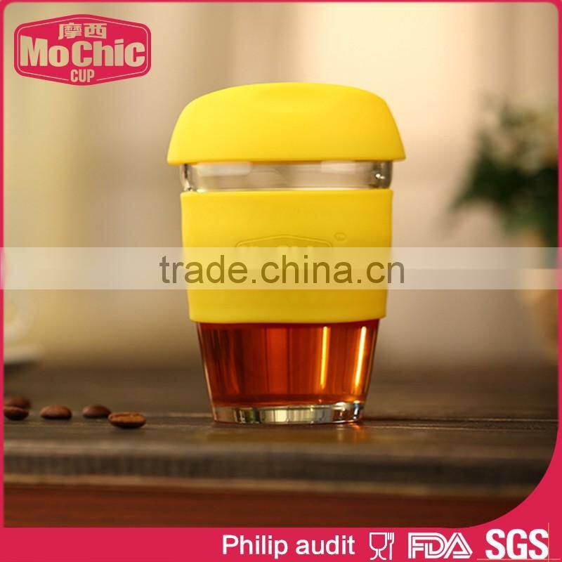 360ML/500ML Mochic Outdoor portable Stylish & Smart Clear glass water bottle with silicone sleeve