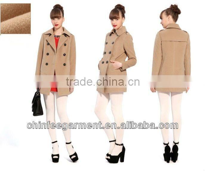 Long Length Double Buttons Woolen Winter Coats For Ladies