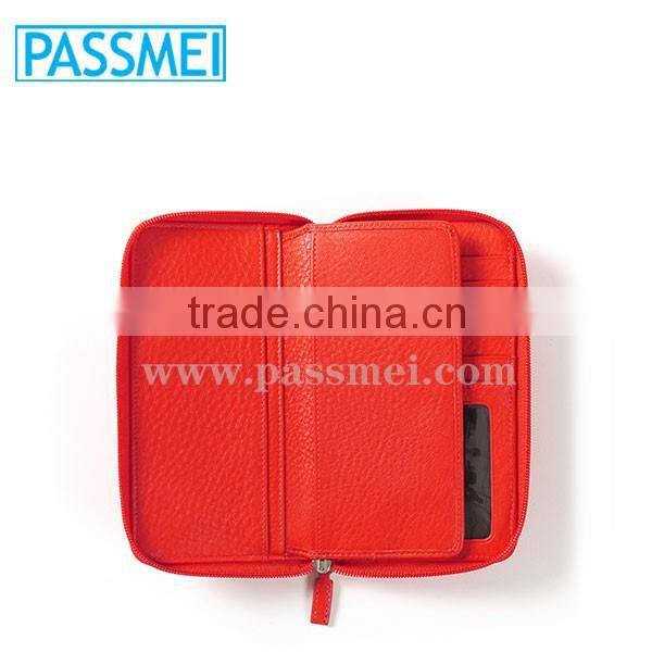 Top Quality Leather RFID Blocking Women Zipper Red Checkbook Wallet