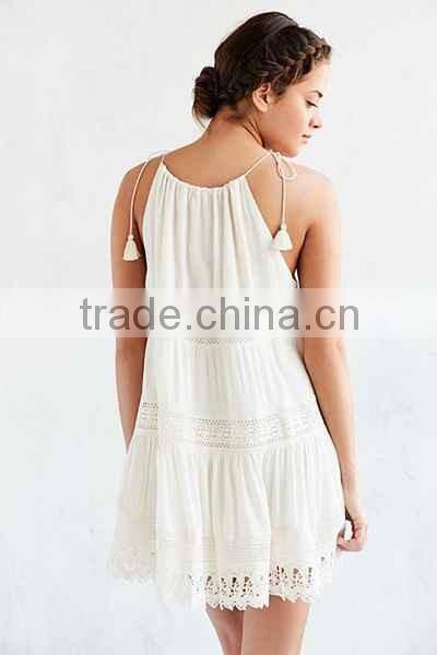 White Pretty Design Double With Crochet Inset Midi Dress for 2016 Women