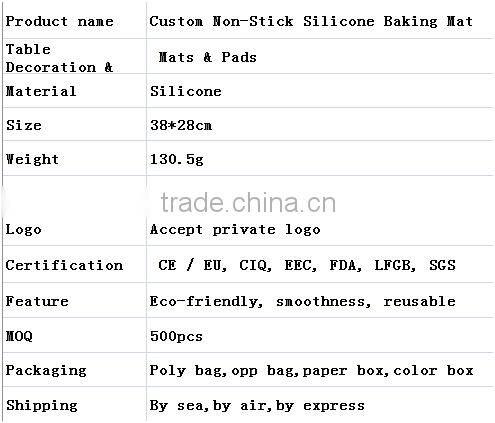 Custom Non-Stick Food Grade Silicone Baking Mat