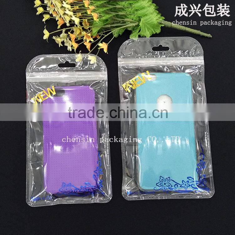 clear plastic zipper bag within printing flower/cell phone mobile case packaging sleeve/transparent poly bag
