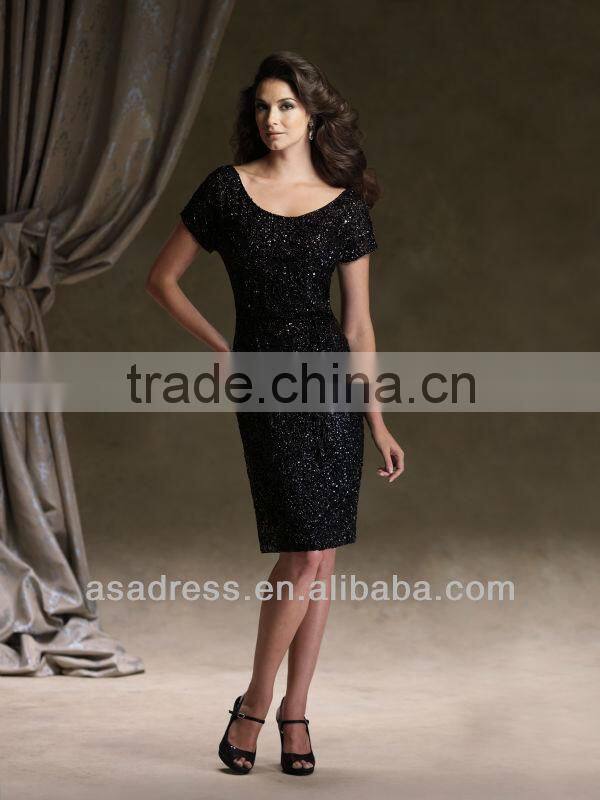 MOMO-3027 Vintage Hand-Beaded Knee-Length Sheath Short Sexy Mother of the Bride Dress