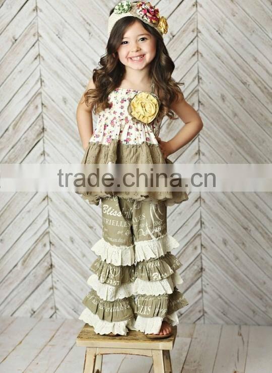 2016 Hot sale rose garden little girls boutique mustard pie remake clothing set