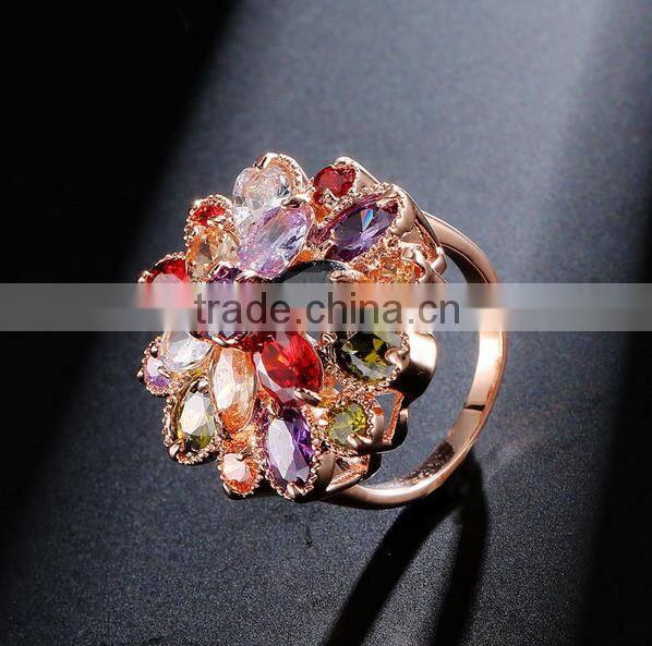 Hot Sale Unique Fashion Multicolor 18K Rose Gold Plated AAA Zircon Engagement Weddding bijoux Rings Fine Jewelry