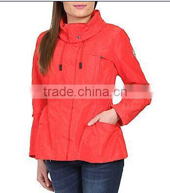 new design 100% polyester waterproof womens parka jakcet in red color