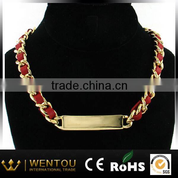 Short ID Necklace Metal Bold Leather Necklace