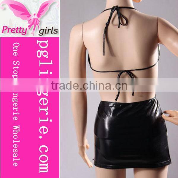 Wholesales Lace up Short Mini Nightclub,Faux Leather Dresses,Leather Dress Sexy Lingeire