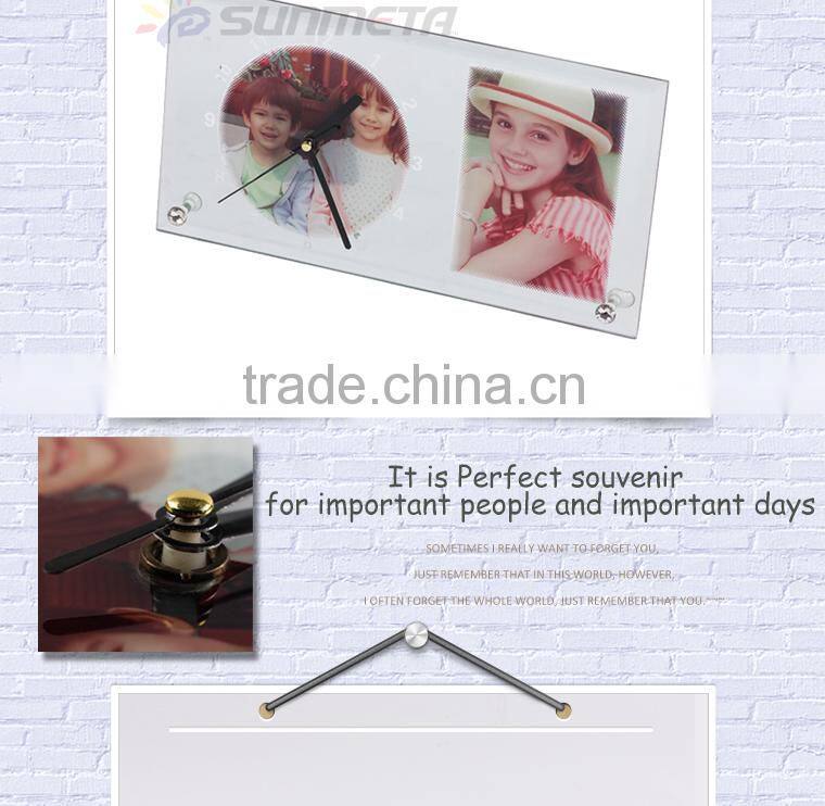 Sunmeta factory directly blank sublimation glass photo frame with clock(BL-11)