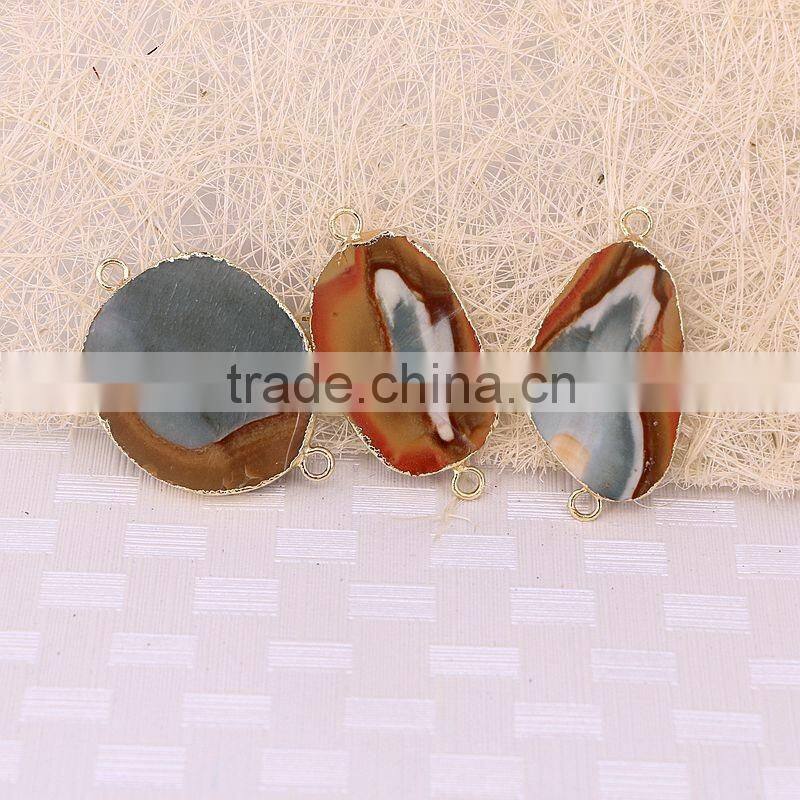 Charm Agate Druzy Connector Beads, Gold Plated Edged Picture Stone Beads For Jewelry Making