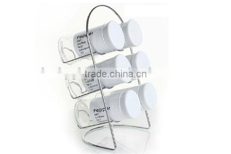 6pcs/set glass condiment shaker set metal holder