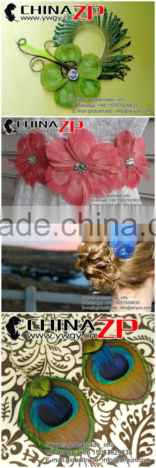 Leading Supplier CHINAZP Wholesale High Quality Dyed Green Trimmed Short Peacock Feathers for Earrings