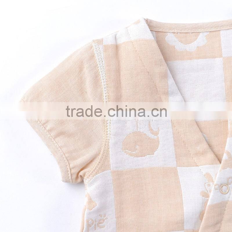 GOTS organic cotton baby clothes short sleeve gauze knitted newborn baby Jumpsuit for summer
