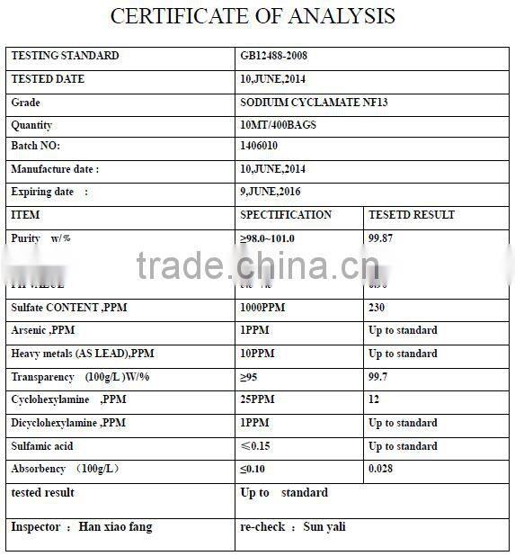 Sweeteners sodium cyclamate NF 13 food grade